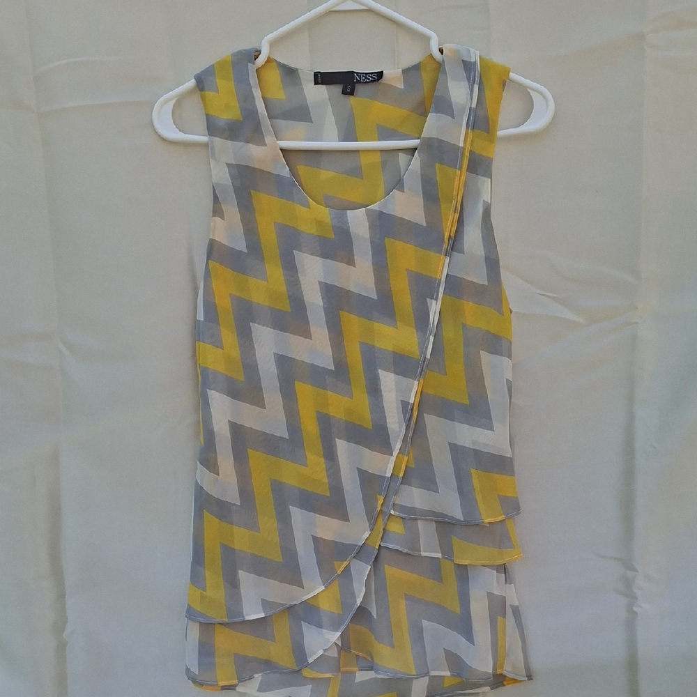 Ness Yellow and Gray Chevron Blouse‎
